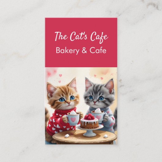 かわいい子猫ホットドリンクケーキベーカリーカフェQRコード 名刺 (正面)