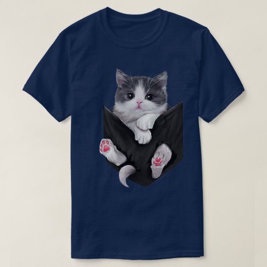 かわいい子猫ホワイトキャットポケット Tシャツ (デザイン正面)