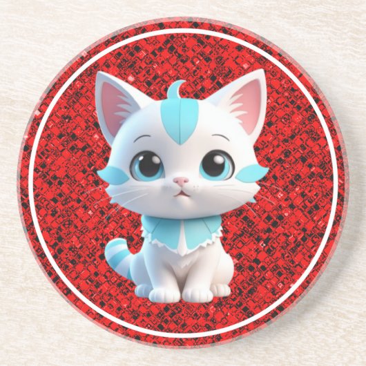 かわいい子猫マンガ3Dデザイン-38063 コースター (正面)