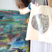 かわいい子猫ラウンドキャットアート トートバッグ