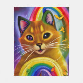 かわいい子猫レインボカラー猫 フリースブランケット (正面)