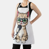 「かわいい子猫レポーター漫画ステッカー」 エプロン (インサイチュ)