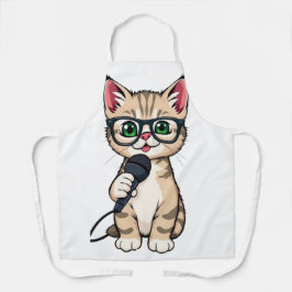「かわいい子猫レポーター漫画ステッカー」 エプロン