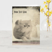 かわいい子猫ヴィンテージルック動物フォトカード カード (黄色い花)