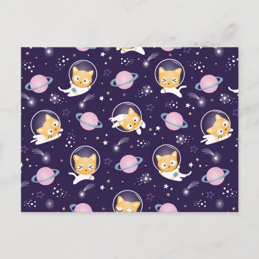 かわいい子猫宇宙飛行士のパターン シーズンポストカード (正面)