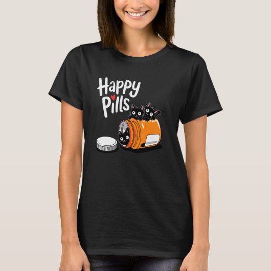 かわいい子猫幸せな薬ユーモラスな猫のジョーク猫好き Tシャツ (正面)