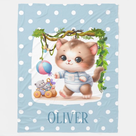 かわいい子猫水玉模様 エレガント フリースブランケット (正面)