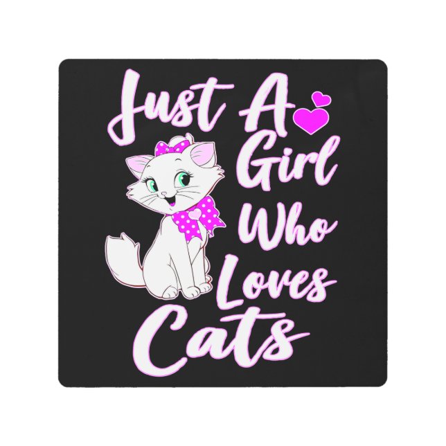 かわいい子猫猫が大好きな女の子 メタルプリント (正面)