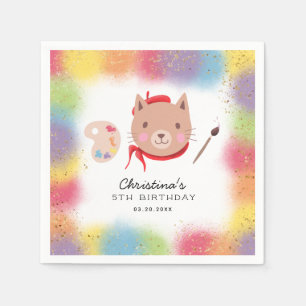 かわいい子猫絵画の誕生日パーティー スタンダードカクテルナプキン