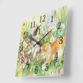 かわいい子猫角時計 スクエア壁時計 (傾斜)