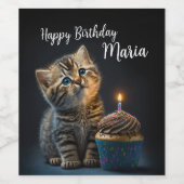 かわいい子猫誕生日の願い ワインラベル (シングルラベル)