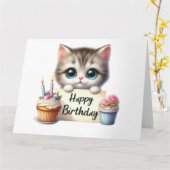 かわいい子猫誕生日カード カード (黄色い花)