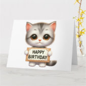 かわいい子猫誕生日カード カード (黄色い花)