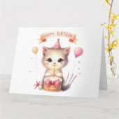 かわいい子猫誕生日カード カード (黄色い花)