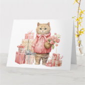 かわいい子猫誕生日カード カード (黄色い花)