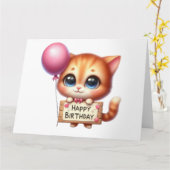 かわいい子猫誕生日カード カード (黄色い花)