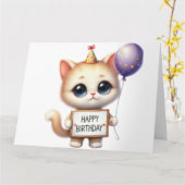 かわいい子猫誕生日カード カード (黄色い花)