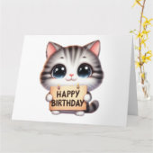 かわいい子猫誕生日カード カード (黄色い花)