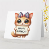 かわいい子猫誕生日カード カード (黄色い花)