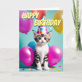 かわいい子猫誕生日バルーンお祝い カード