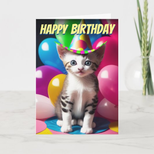 かわいい子猫誕生日バルーンバッシュ カード (正面)
