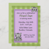 かわいい子猫誕生日招待状for Girls 招待状 (正面/裏面)