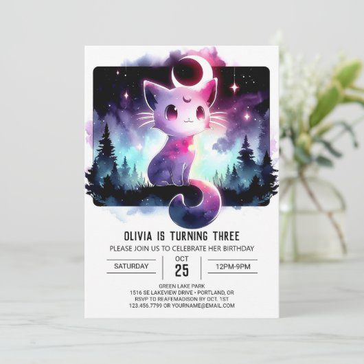 かわいい子猫誕生日 招待状 (スタンド正面)