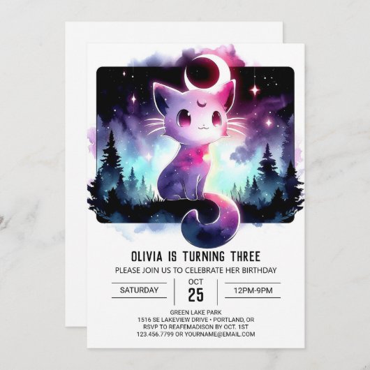 かわいい子猫誕生日 招待状 (正面/裏面)