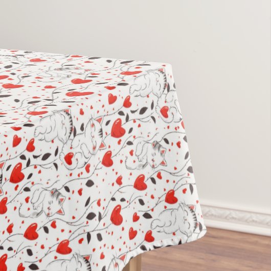 かわいい子猫赤いハートバレンタインデータブレクロース テーブルクロス (インサイチュ)