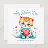 かわいい子猫赤いハートマザーズデイカード (正面/裏面)