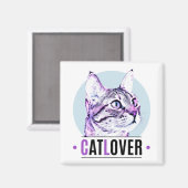 かわいい子猫顔ピンク&ブラック猫好き マグネット (正面/裏面)