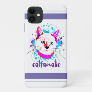 かわいい子猫顔ホットピンクブルーキャットファナティック iPhone 11 ケース