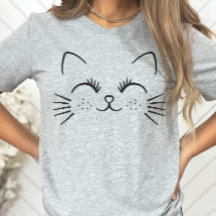 かわいい子猫顔ミニマルTシャツ、猫好き