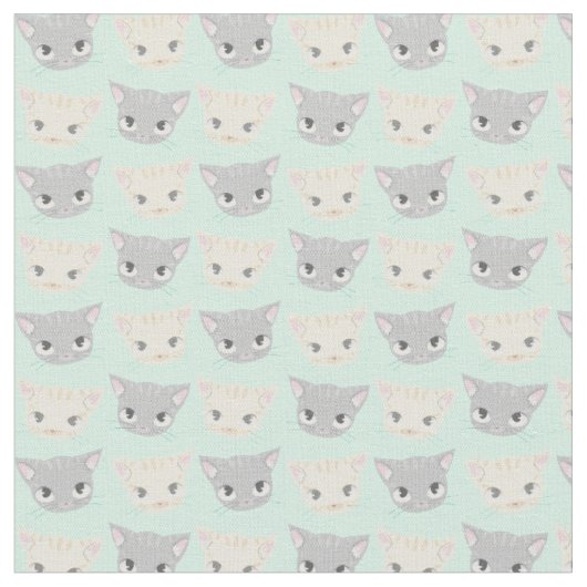 かわいい子猫顔柄 ファブリック (クローズアップ)