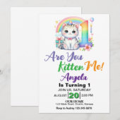 かわいい子猫1歳の誕生日パーティー 招待状 (正面/裏面)