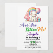 かわいい子猫4歳の誕生日パーティー 招待状 (正面/裏面)