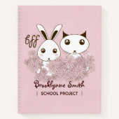 かわいい子猫 ウサギ 動物の友達 ピンクの女の子 キッズ ノートブック (正面)