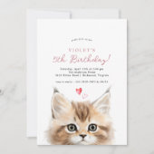かわいい子猫 |ガールズピンクキティ猫バースデーパーティー 招待状 (正面)