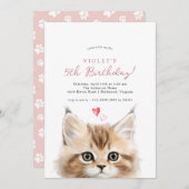 かわいい子猫 |ガールズピンクキティ猫バースデーパーティー 招待状 (正面/裏面)