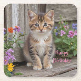 かわいい子猫 スクエアペーパーコースター