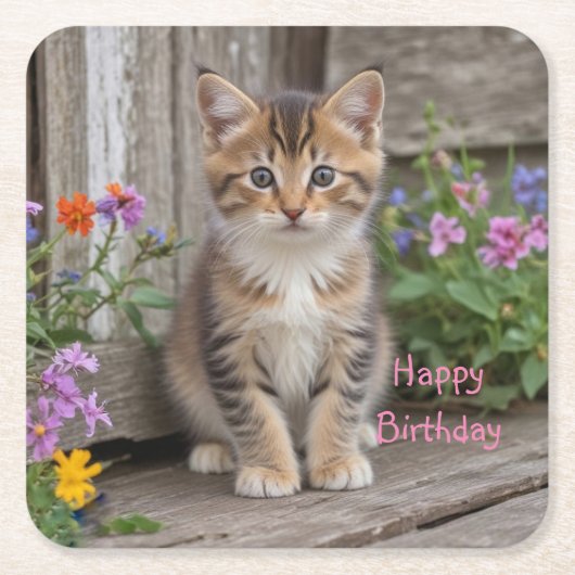 かわいい子猫 スクエアペーパーコースター (正面)