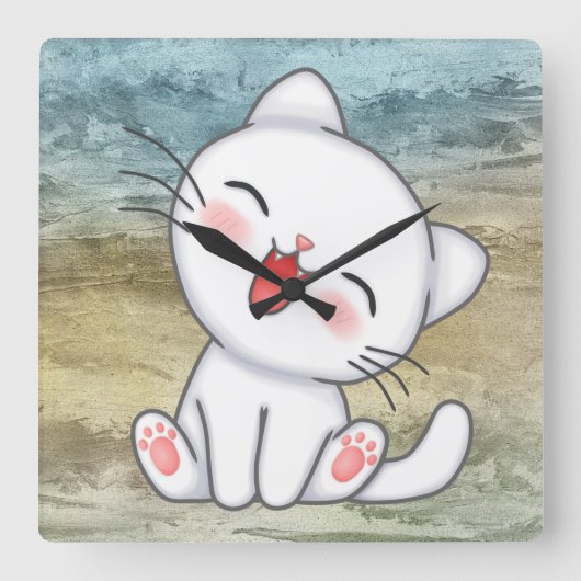 かわいい子猫 スクエア壁時計 (正面)