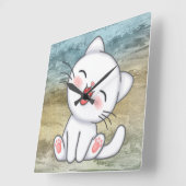 かわいい子猫 スクエア壁時計 (傾斜)