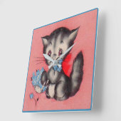 かわいい子猫 スクエア壁時計 (傾斜)