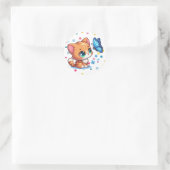 かわいい子猫/ネコ&バタフライ ラウンドシール (バッグ)