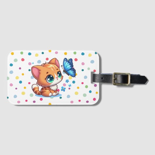 かわいい子猫/ネコ&バタフライ ラゲッジタグ (正面横)