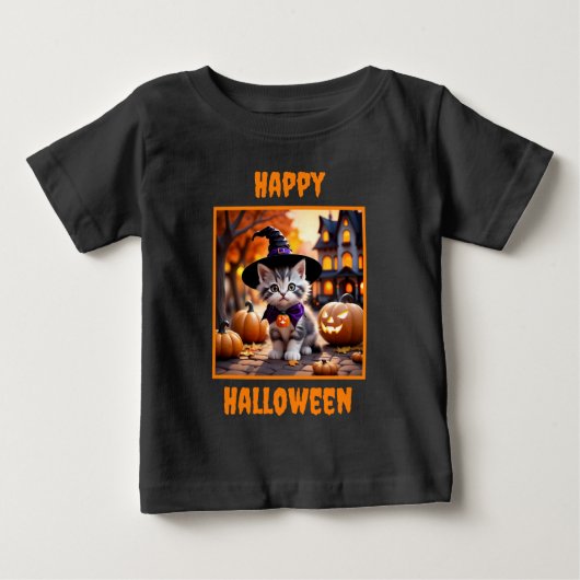 かわいい子猫 ハロウィンのお菓子をせがむ準備 ベビーTシャツ (正面)