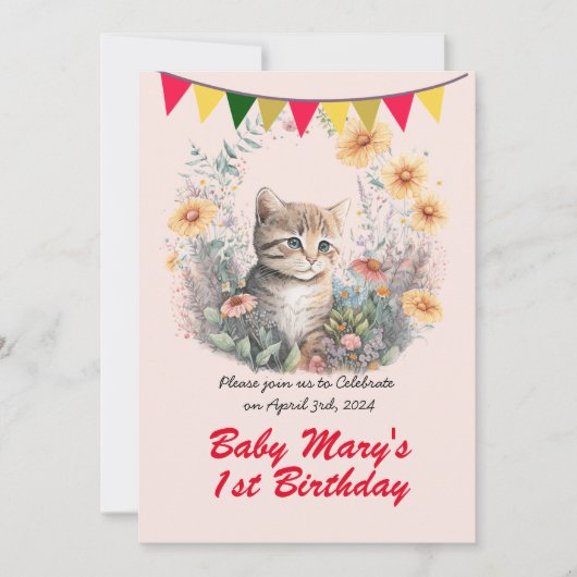 かわいい子猫 – バースデーパーティー 招待状 (正面)