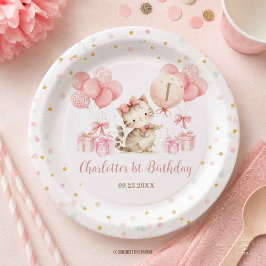 かわいい子猫 ピンクの風船 1歳 2歳 3歳 誕生日 ペーパープレート