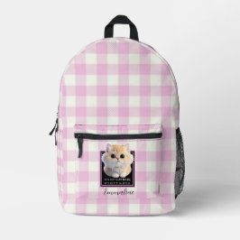 かわいい子猫 ピンク 白 チェック柄 名入れ  プリントバックパック